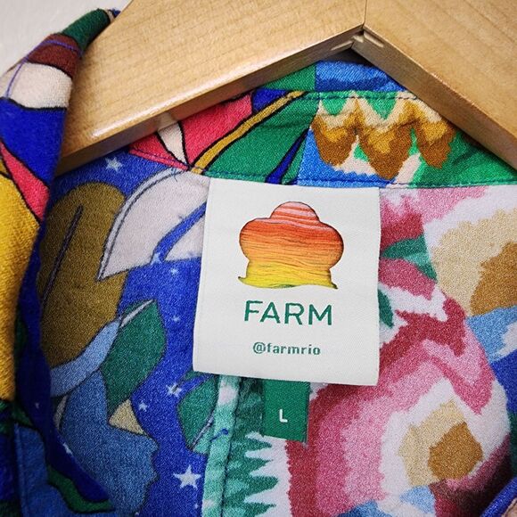 Farm Rio Button Shirt Forrest Parrot Tropical Boho Multi Color Womens Large - Picture 3 of 13